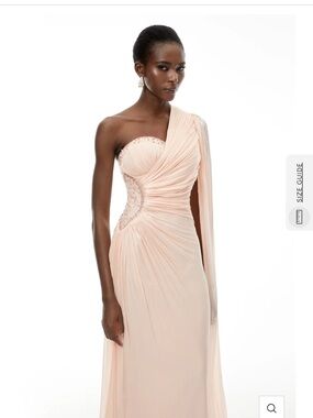 One-Shoulder Chiffon Evening Gown in Blush Pink
